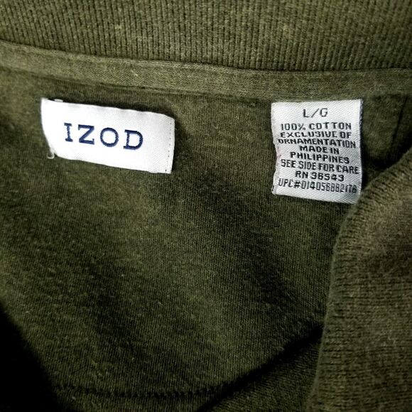 IZOD Polo shirt Mens L/G Green Long sleeve Collared Rugby - Picture 3 of 8